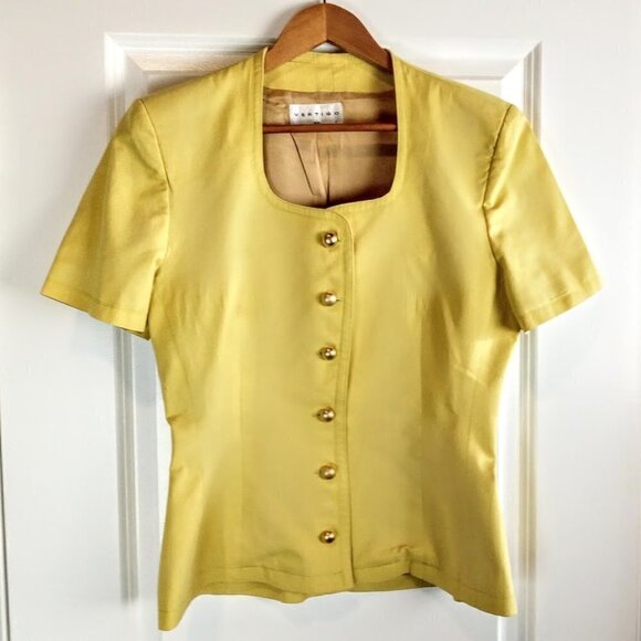 Vertigo Paris Mustard Yellow Short Sleeve Cotton Blazer - Picture 1 of 5